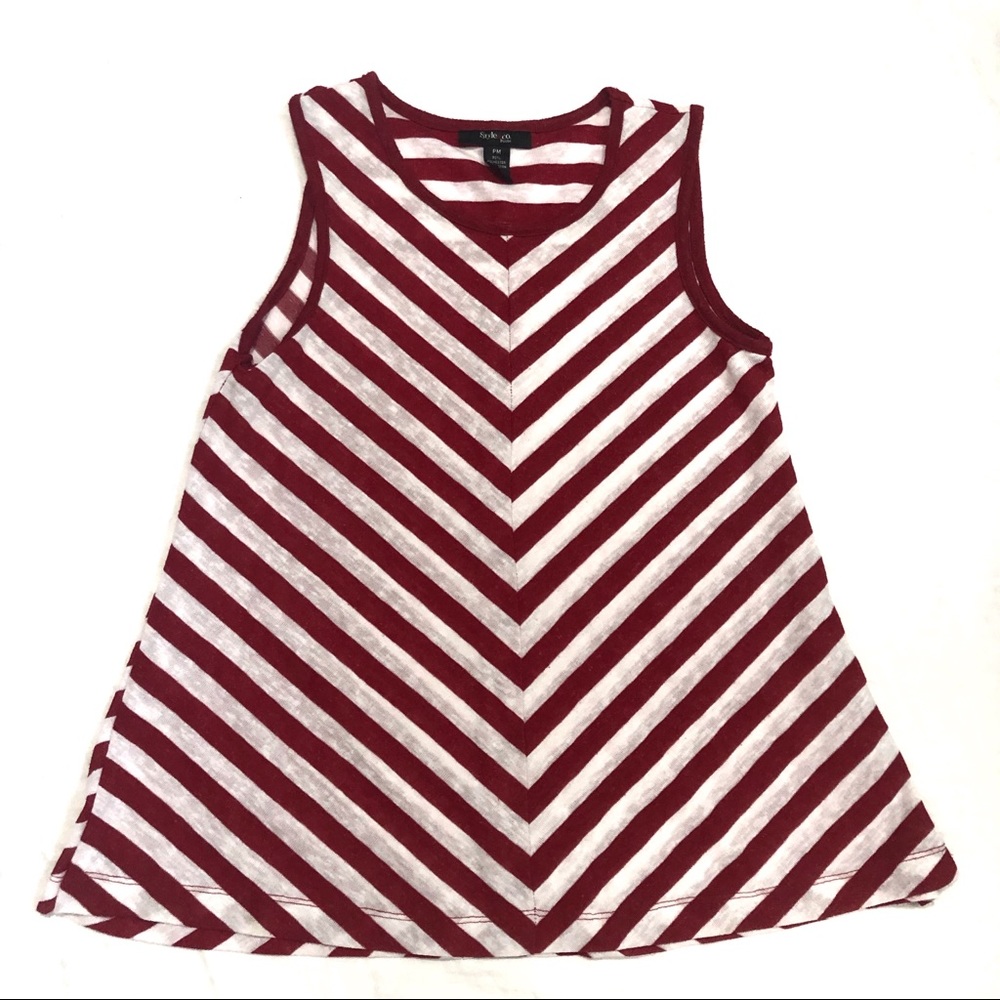 Style & Co.- Red/ White Chevron Sleeveless Shirt